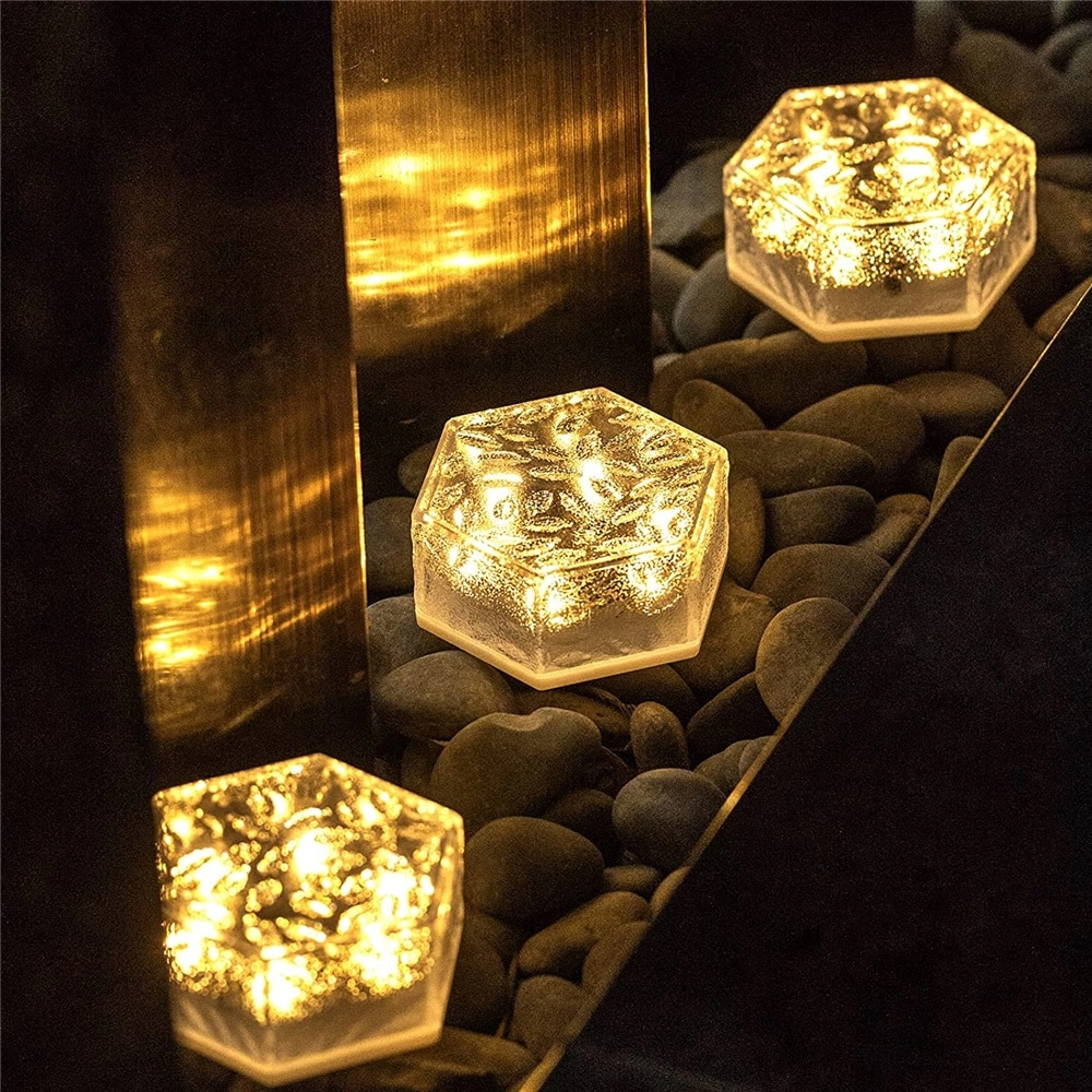 Solar Outdoor Lights Garden Decor LED Ice Cube Brick Waterproof Pathway Lights for Patio Porch Landscape Backyard Lawn